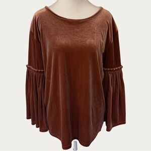See And Be Seen Rust Velvet Bell Sleeve Top Bow Size Small Boho